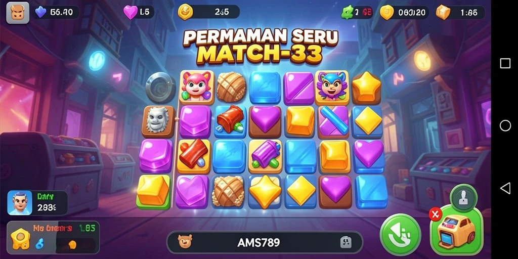Gameplay seru di AMS789 bertipe Match-3 yang memikat.