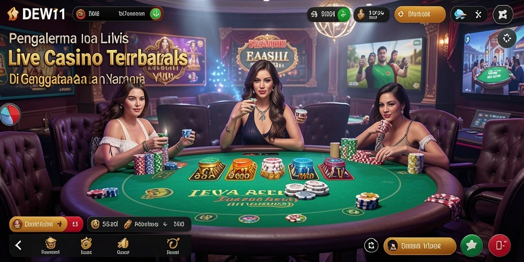 Screenshot DEWI11 menunjukkan dealer langsung menghadirkan permainan kasino yang mengesankan.