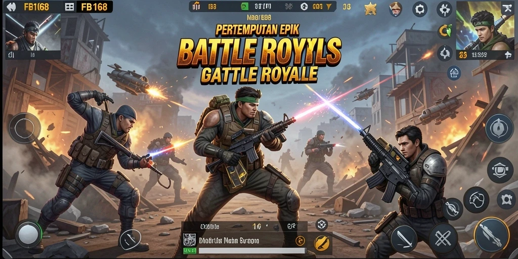 Screenshot gameplay FB168 menampilkan aksi seru dalam pertarungan Battle Royale.