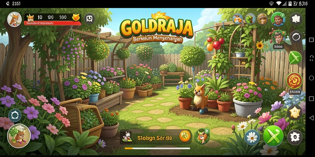 Tangkapan layar gameplay <strong>GOLDRAJA</strong> yang menampilkan lahan pertanian yang subur.