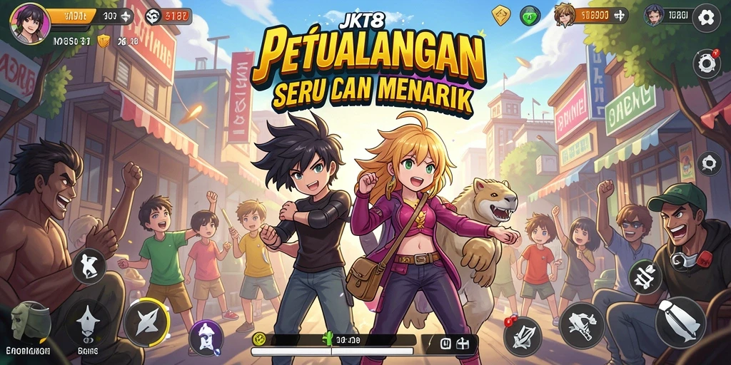 Screenshot gameplay JKT8 yang menunjukkan aksi karakter Anime.