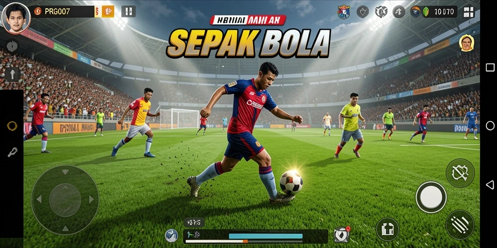 Tampilan gameplay PRG007 yang menampilkan aksi pertandingan sepak bola.