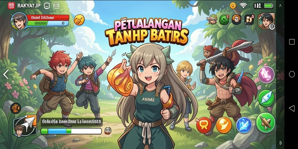Tampilan gameplay RAKYATJP dengan karakter anime beraksi.