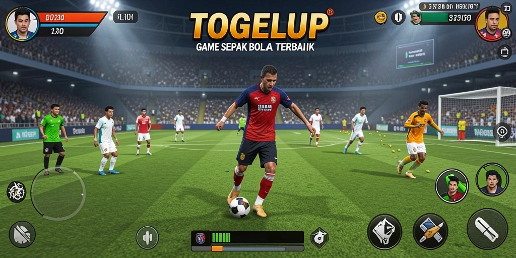 Screenshot TOGELUP menampilkan gameplay sepak bola yang seru.
